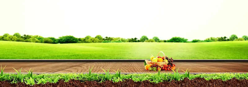 清新水果草坪木板背景banner