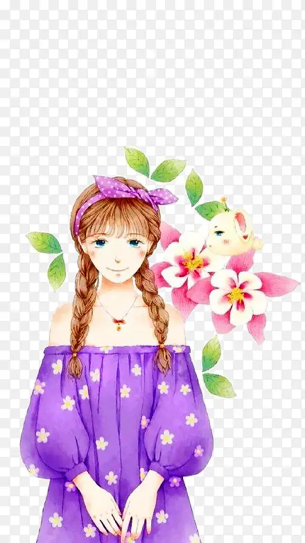 手绘花与少女PNG图片素材下载_图片编号9141858-PNG素材网