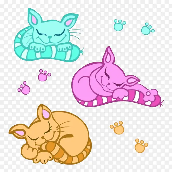 三只睡觉的卡通猫咪