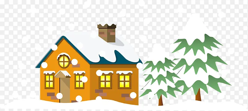 冬日积雪温暖小屋