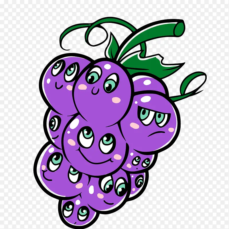 紫色手绘葡萄美食元素