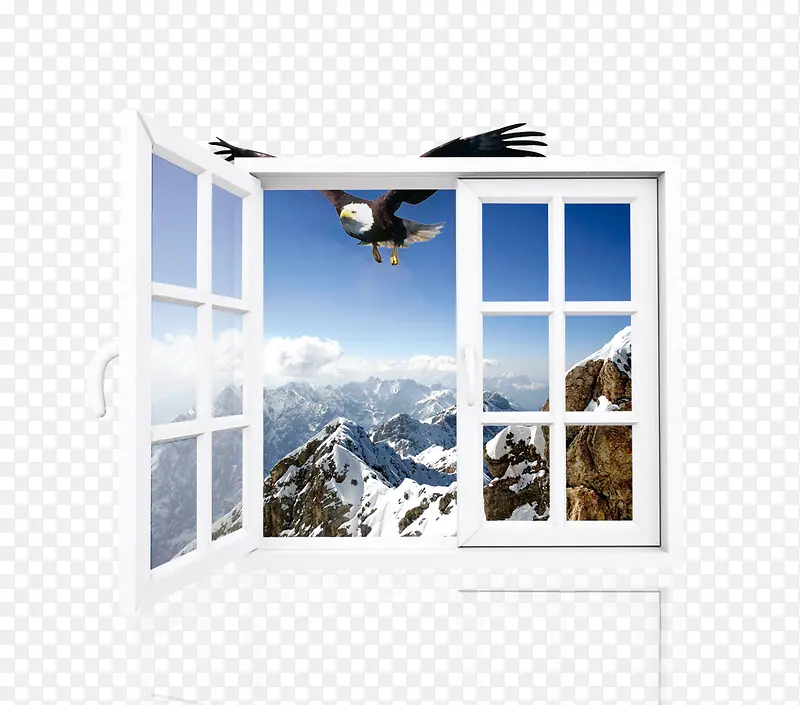 窗户窗外雪山老鹰