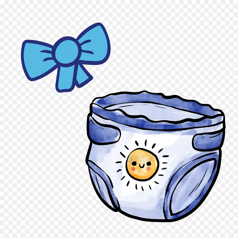 蓝色蝴蝶结裤衩手绘水彩婴儿用品