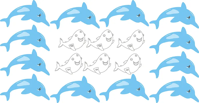 蓝色海豚和黑色线条鲨鱼