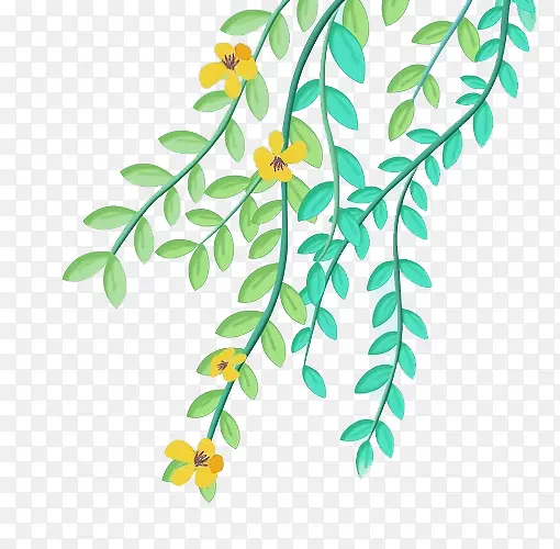浅色小黄花手绘树枝