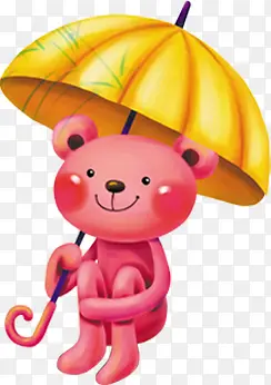 粉红小熊撑着雨伞卡通