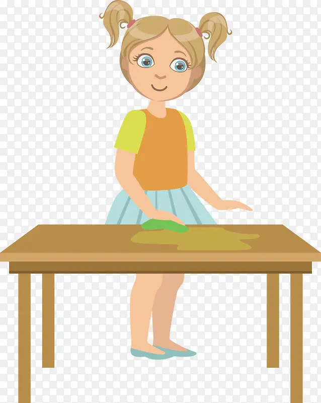 一个正在擦桌子的女孩