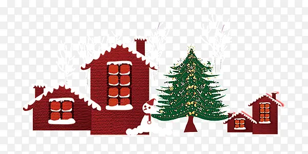 圣诞节红色木屋雪人圣诞树