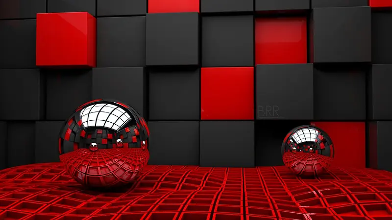红色黑色正方体拼接圆球海报背景