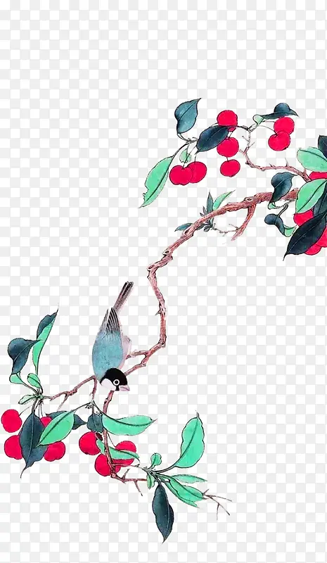绿色中国风花鸟装饰图案
