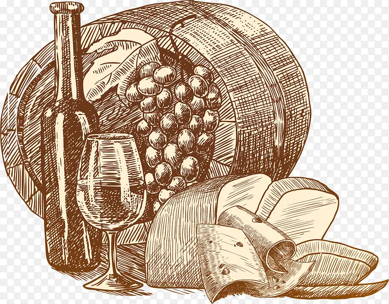 手绘葡萄酒酿造