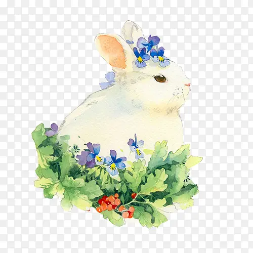 小兔子藏花丛手绘素材图片