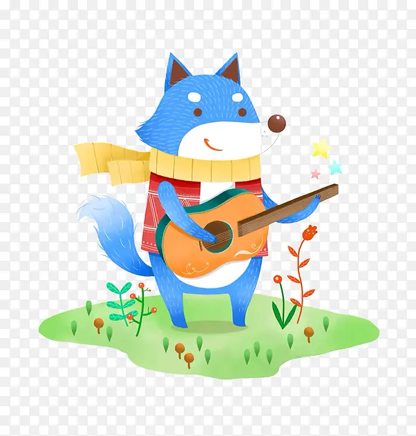 蓝色背吉他的狐狸
