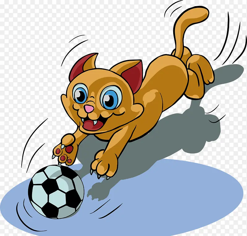 矢量卡通追足球的猫