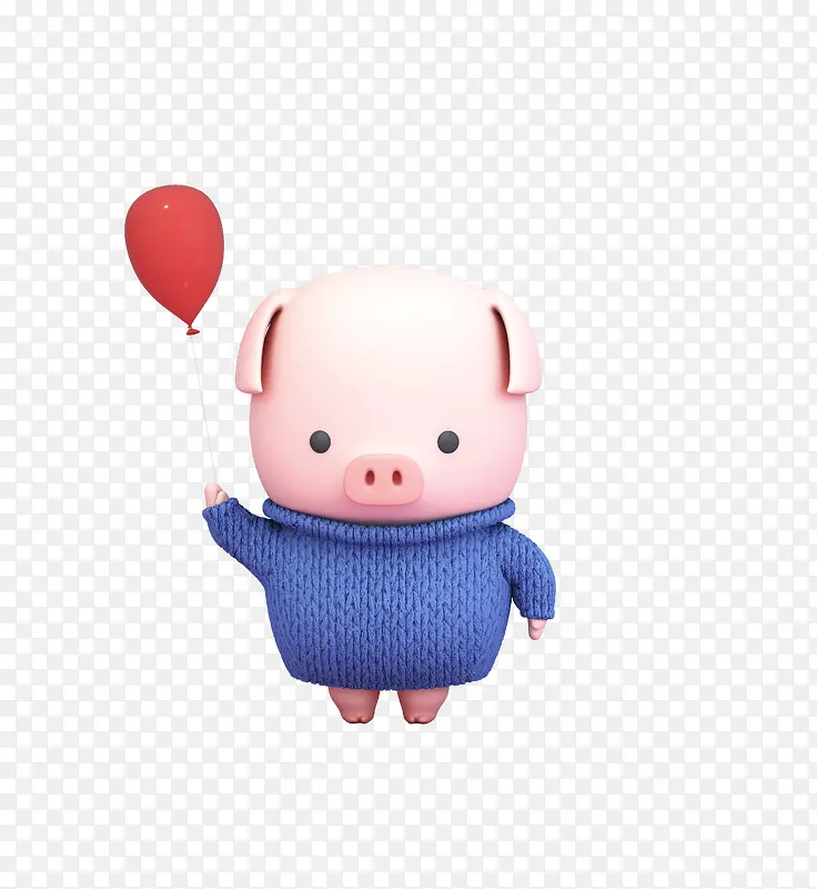 c4d卡通手拿气球的猪猪装饰