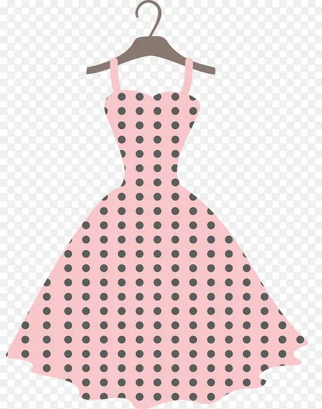 圆点粉色吊带裙