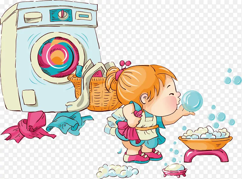 洗衣服的小女孩