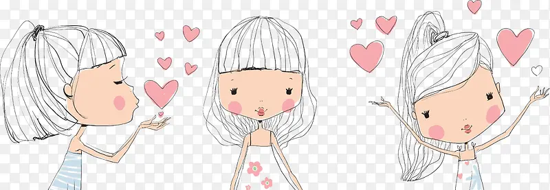 卡通手绘少女飞吻