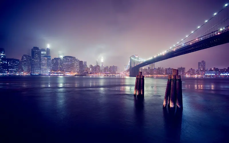 夜晚都市水面大桥海报背景