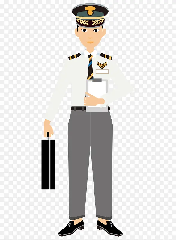 卡通手绘穿制服拿包空乘员