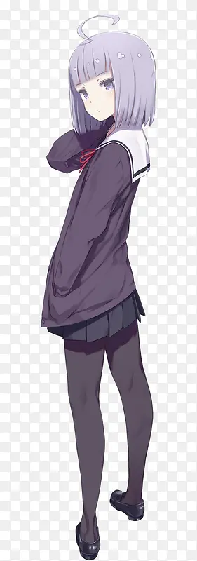 蓝发制服学生少女