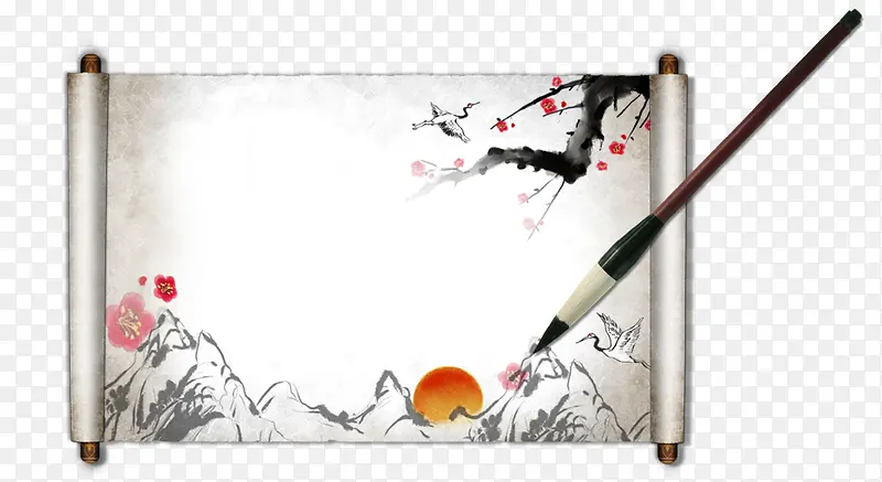 风景画书卷免抠素材