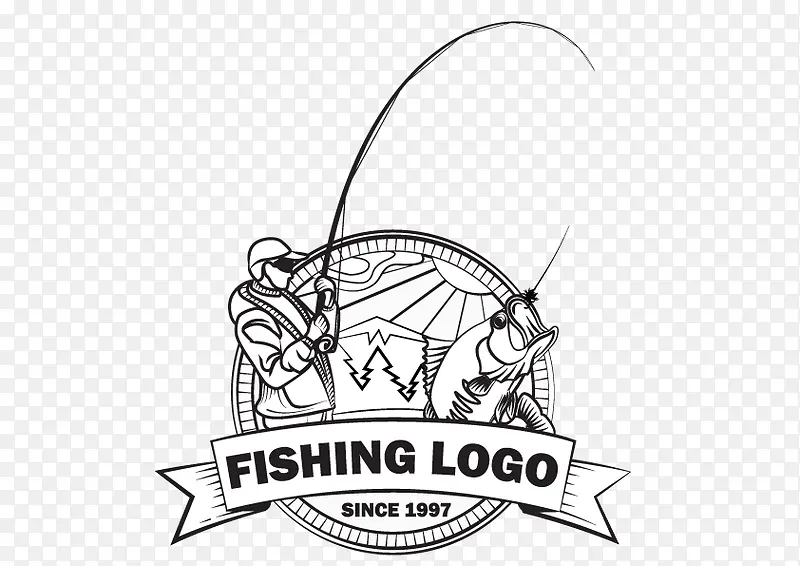 钓鱼鱼钩线描手绘
