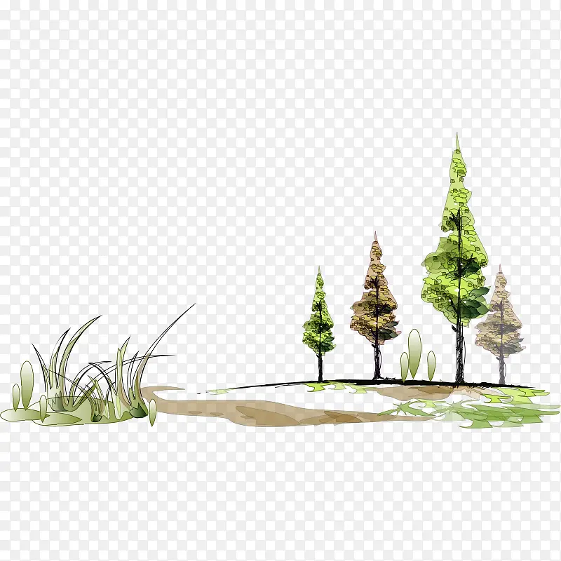 手绘松树背景图片PNG图片素材下载_图片编号9184453-PNG素材网