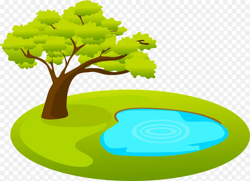 卡通池塘树