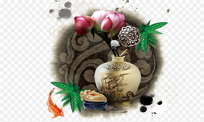 花瓶中国风元素