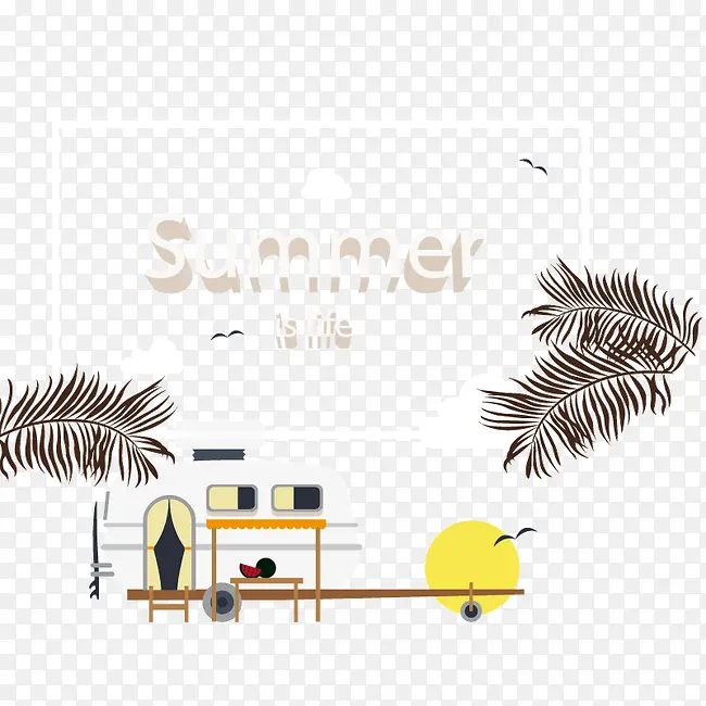 夏日沙滩露营车矢量素材
