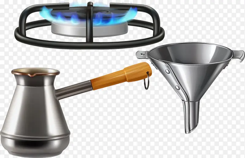 金属厨具矢量漏斗水舀煤气灶