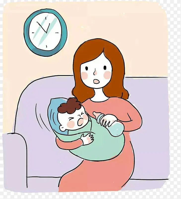 可爱插图妈妈喂奶瓶