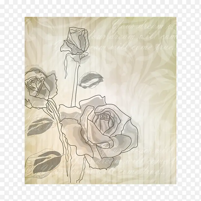 线稿玫瑰花纹背景矢量素材
