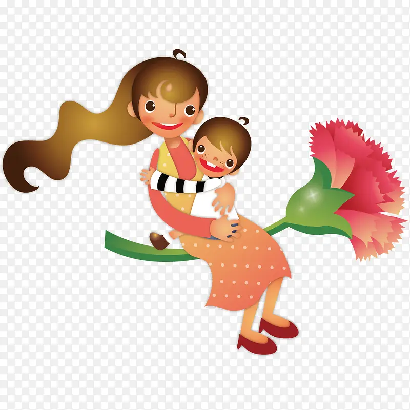 抱着孩子坐在花朵上