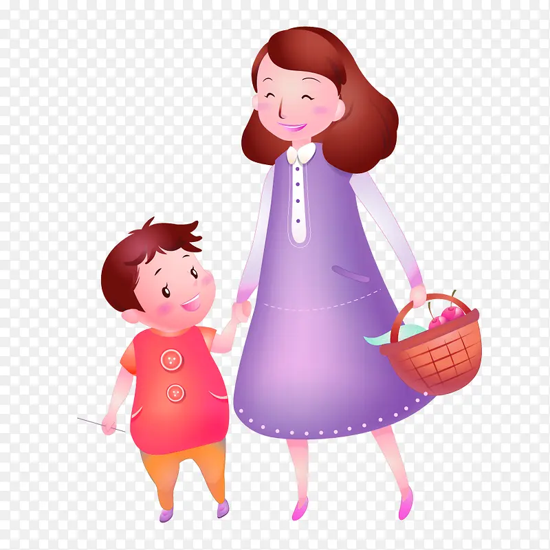 紫色卡通母子装饰图案