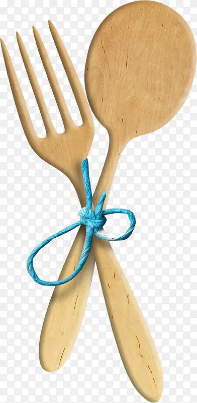 蓝色绳子木质勺子叉子