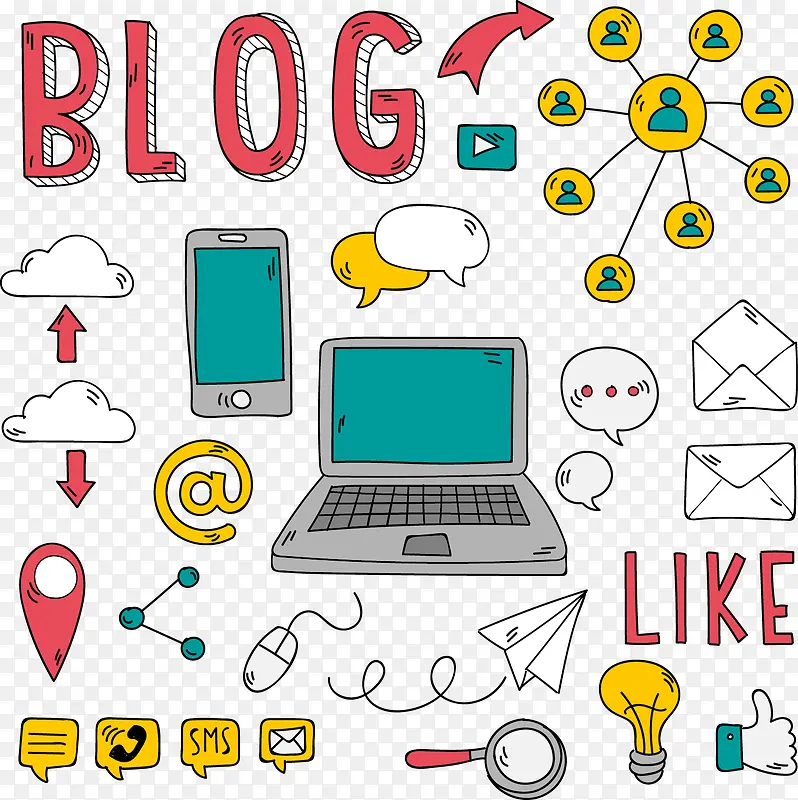 矢量手绘电脑博客PNG图片素材下载_图片编号9201489-PNG素材网