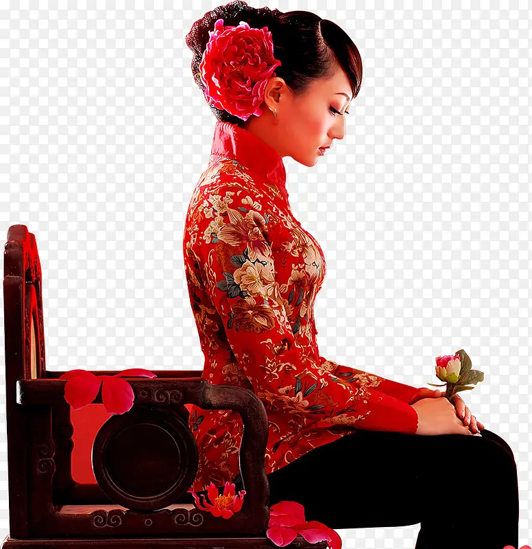 红色中式新娘人物传统