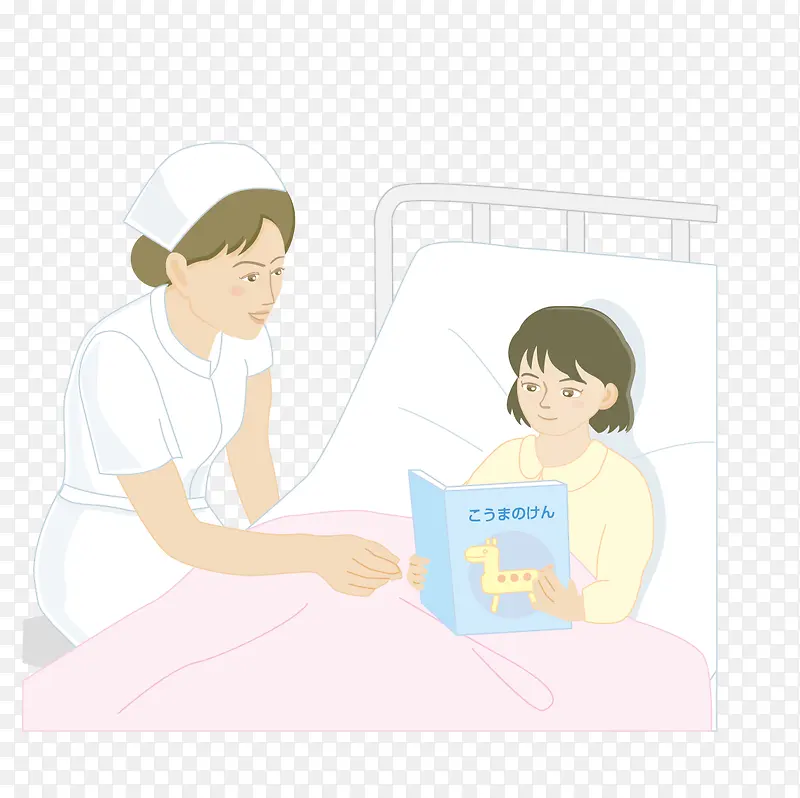 躺在病床上给女孩讲故事的护士
