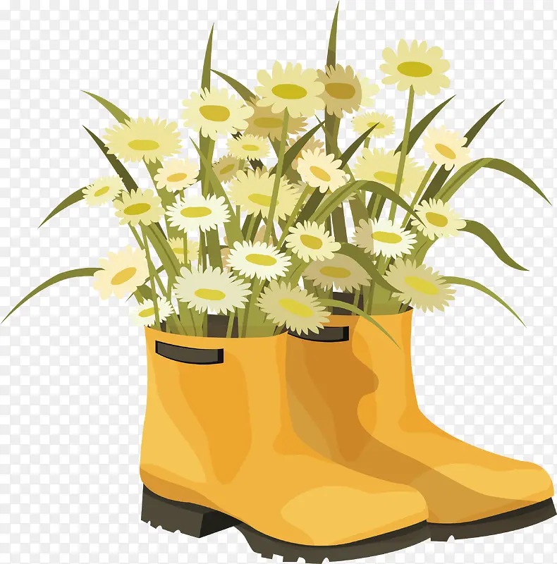 黄色雨鞋里的花草