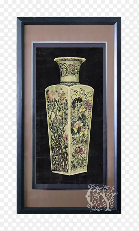 中式花纹古瓶壁画