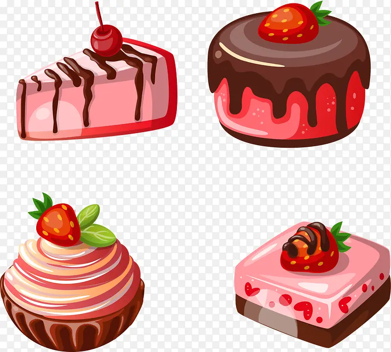 矢量手绘草莓蛋糕