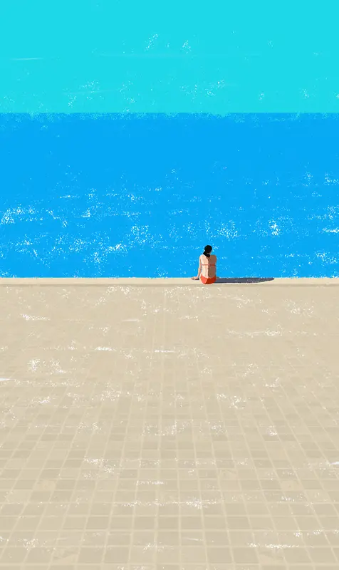 蜡笔海滩上的女人背影海报背景夏天