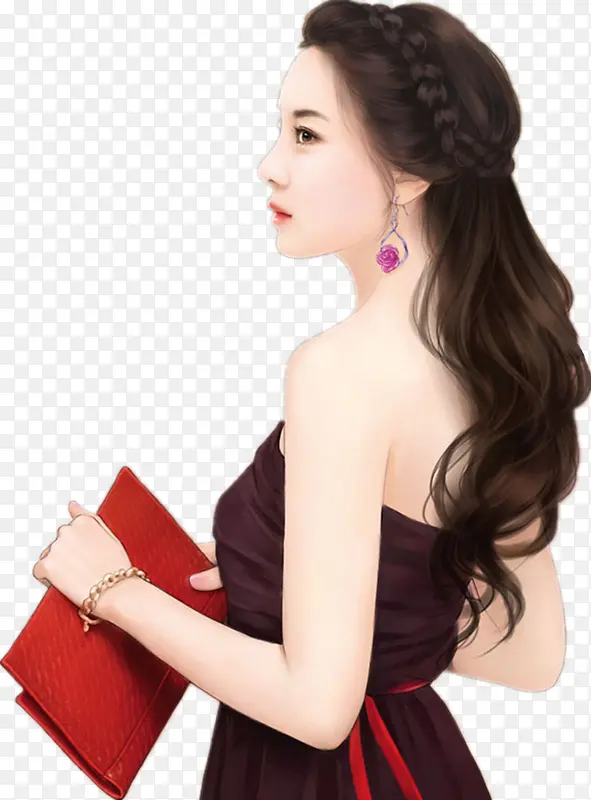 手绘手持文件美女