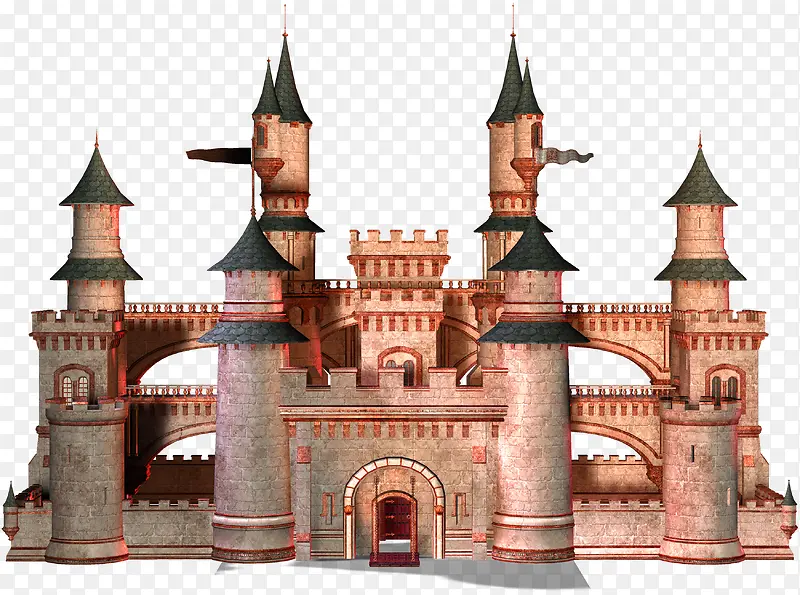 橙色简约城堡装饰图案