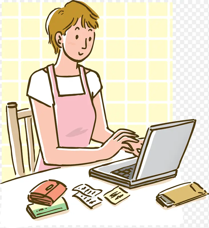 卡通人物美女玩电脑