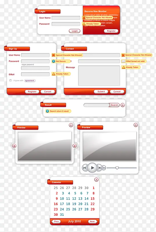简约红白色调网页设计对话框