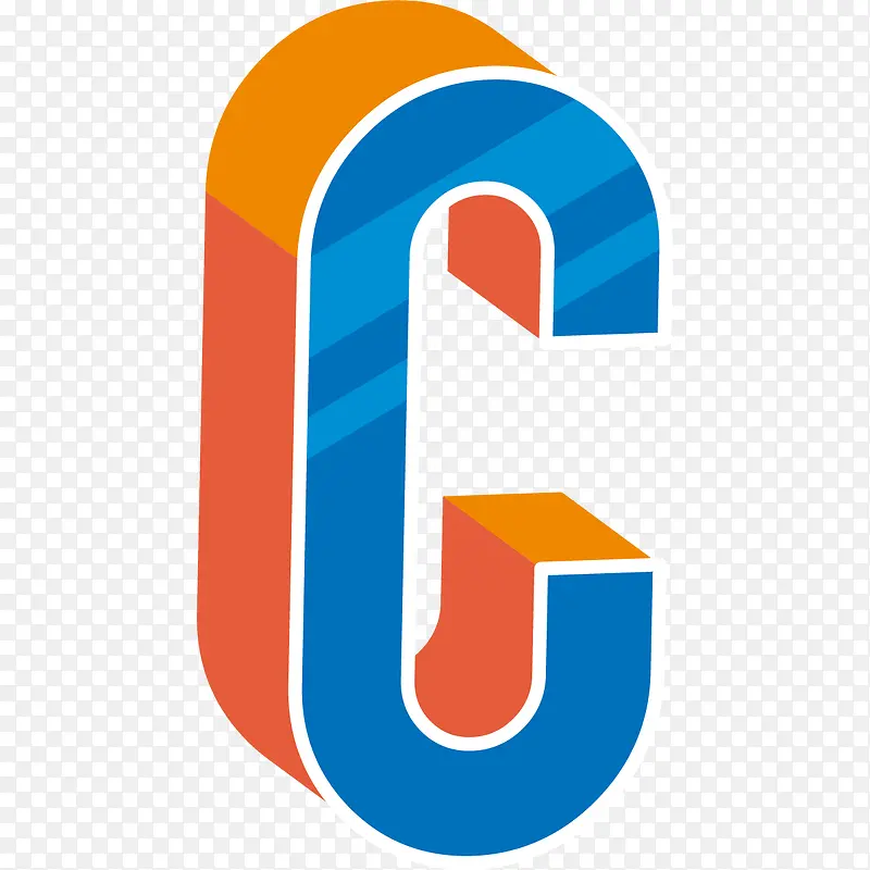 蓝色现代感立体英文字母C