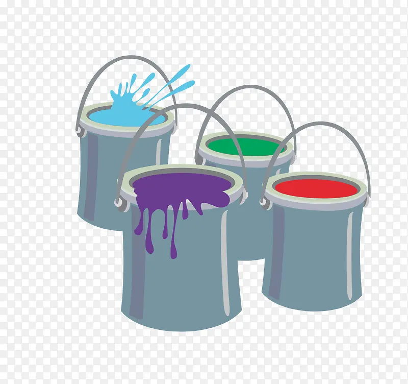 矢量彩色油漆与油漆桶